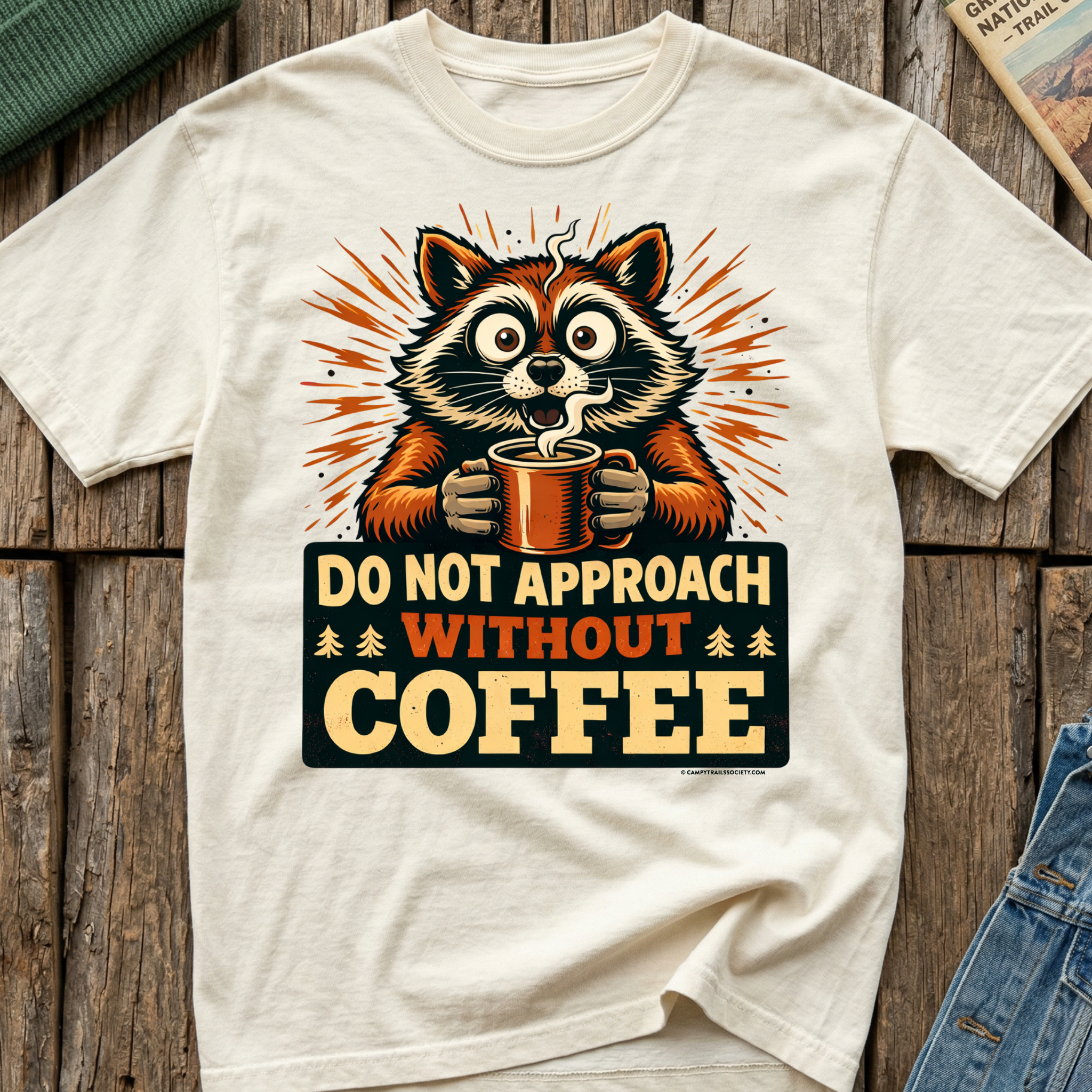 Do Not Approach Without Coffee Raccoon T-Shirt