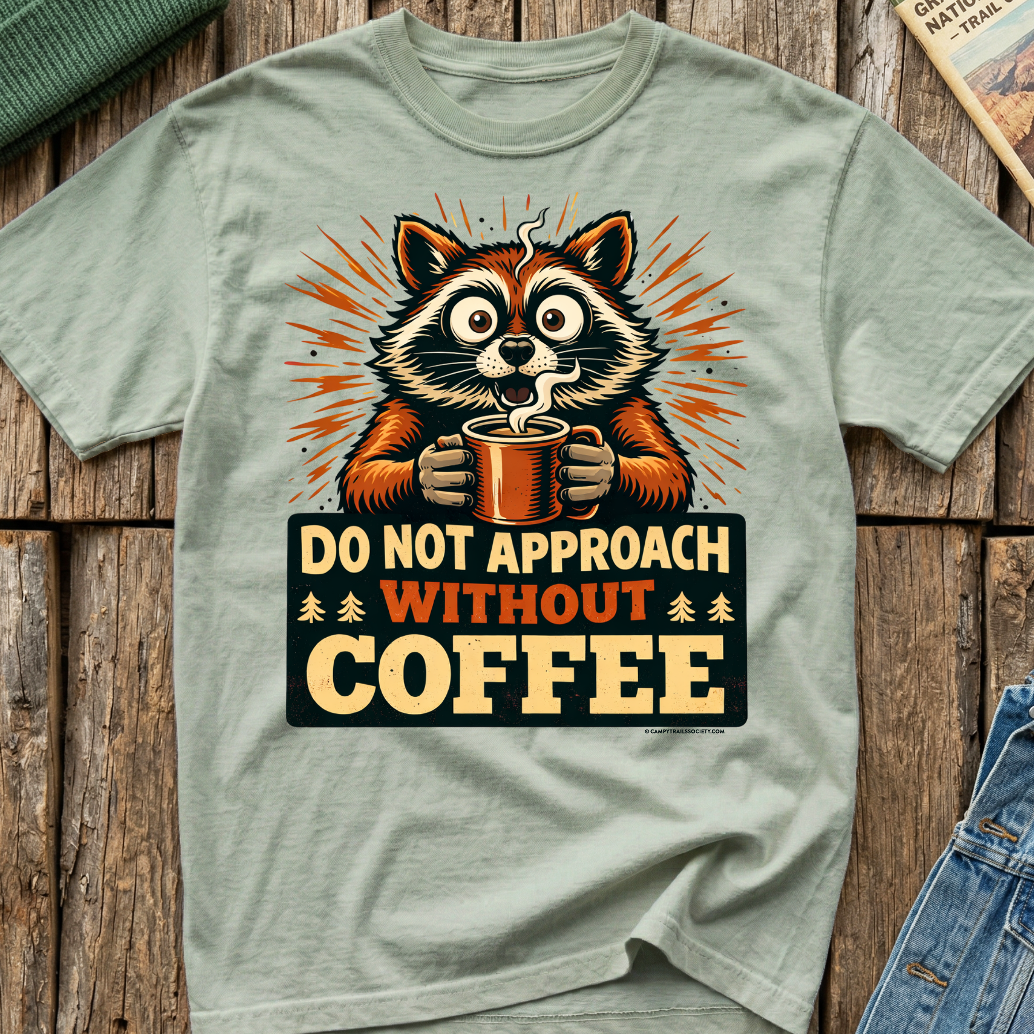 Do Not Approach Without Coffee Raccoon T-Shirt