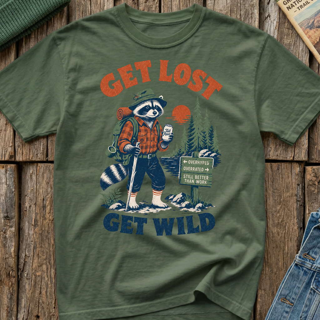 Get Lost, Get Wild Raccoon T-Shirt