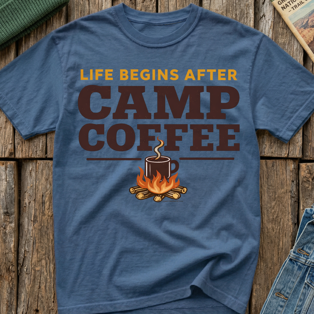 Life Begins After Camp Coffee T-Shirt