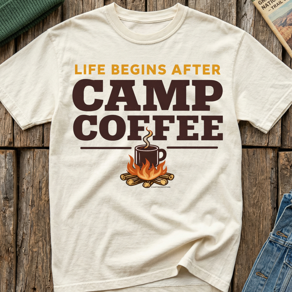Life Begins After Camp Coffee T-Shirt