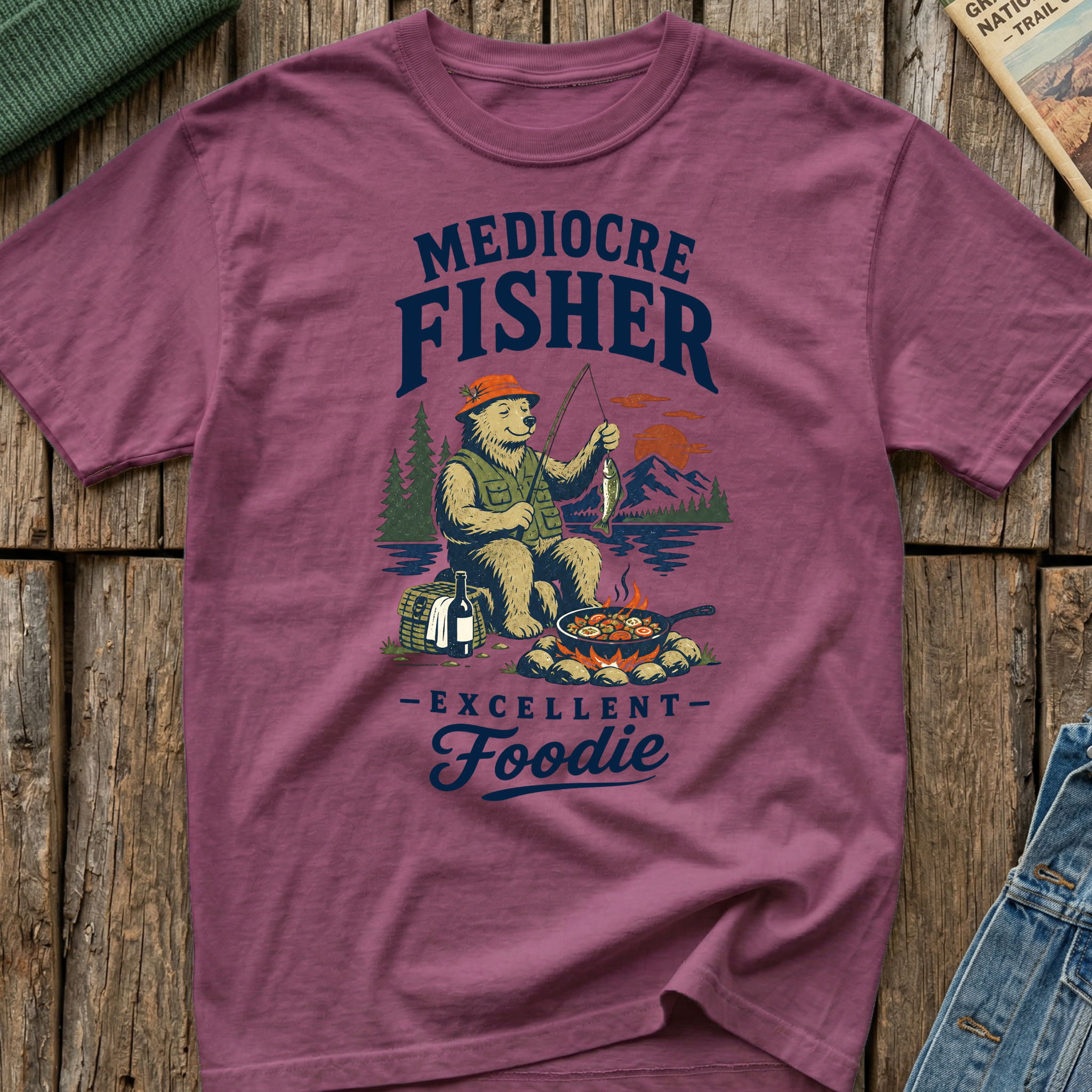 Mediocre Fisher, Excellent Foodie T-Shirt