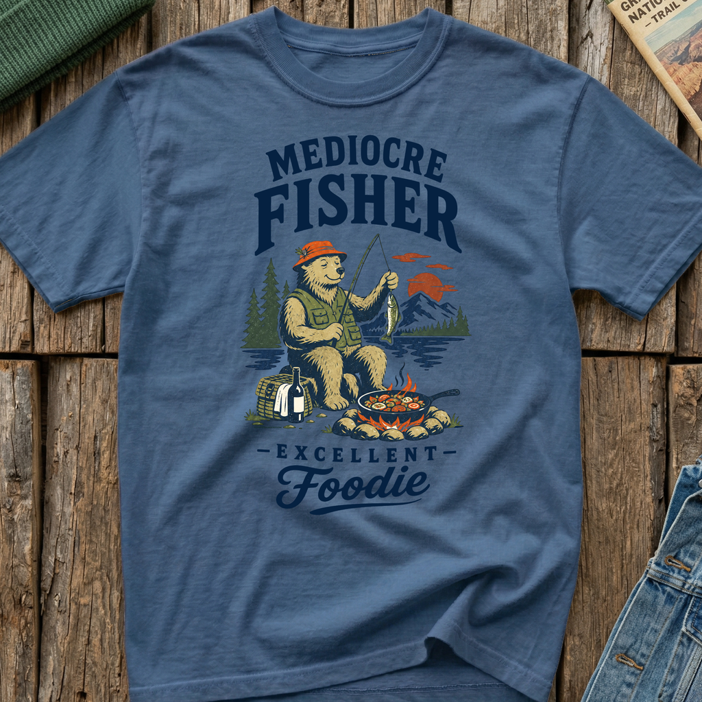 Mediocre Fisher, Excellent Foodie T-Shirt