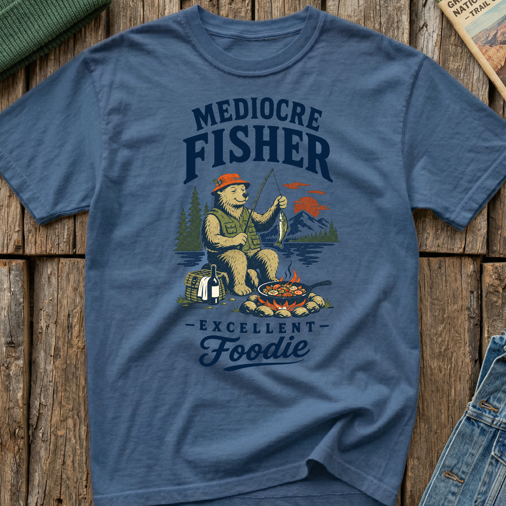 Mediocre Fisher, Excellent Foodie T-Shirt