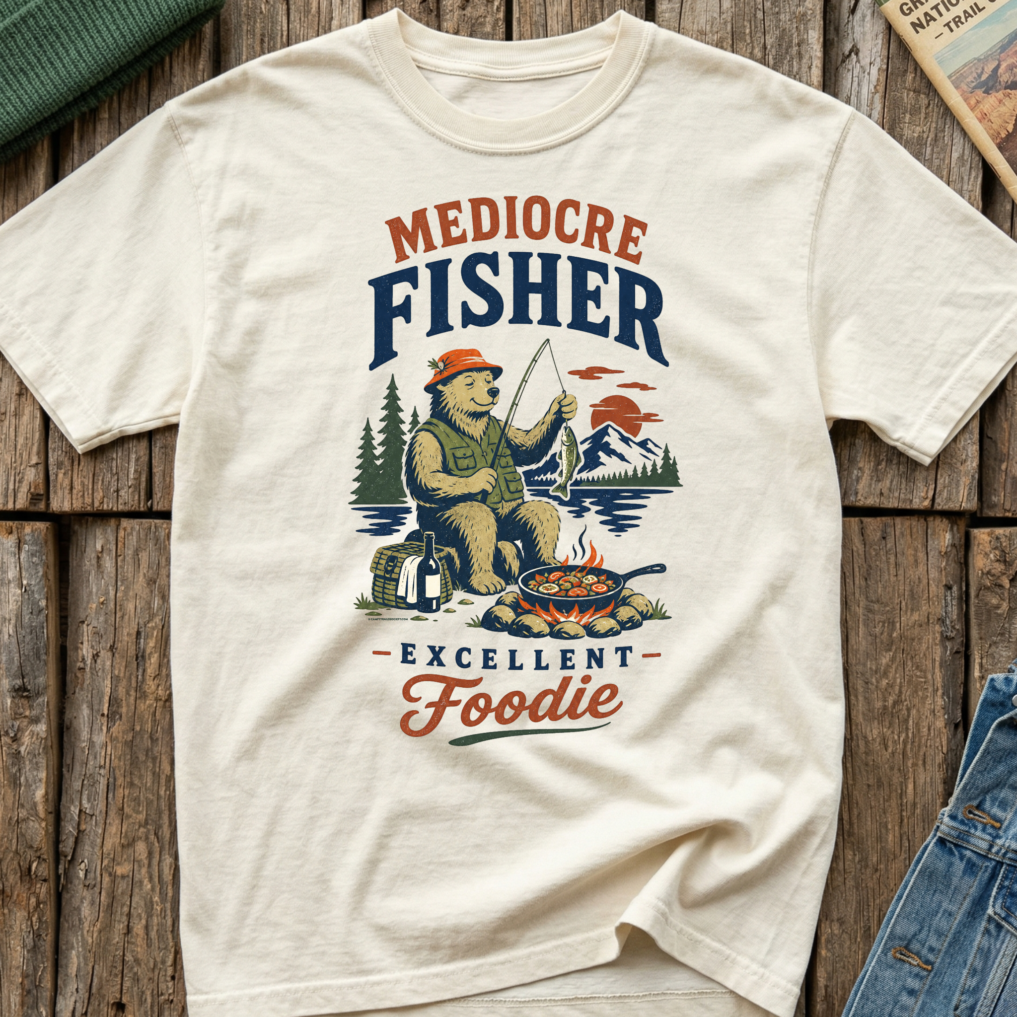 Mediocre Fisher, Excellent Foodie T-Shirt