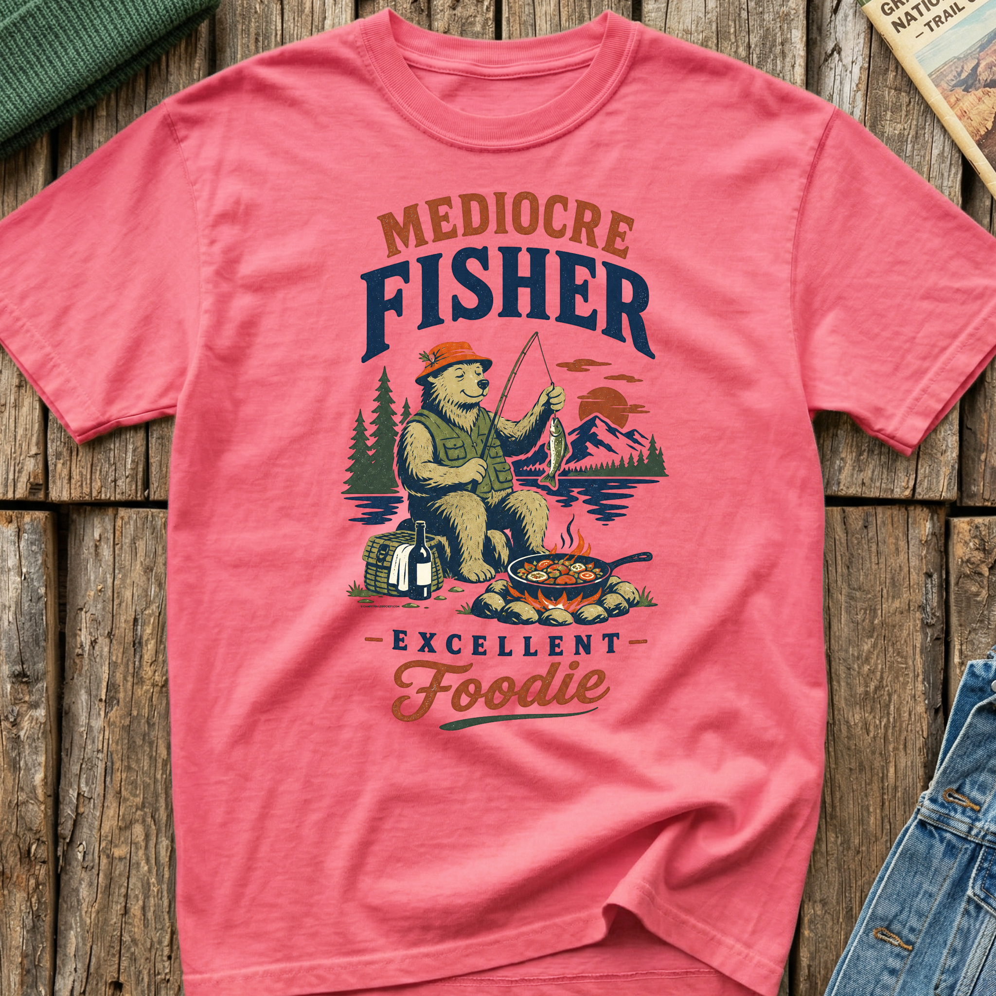 Mediocre Fisher, Excellent Foodie T-Shirt
