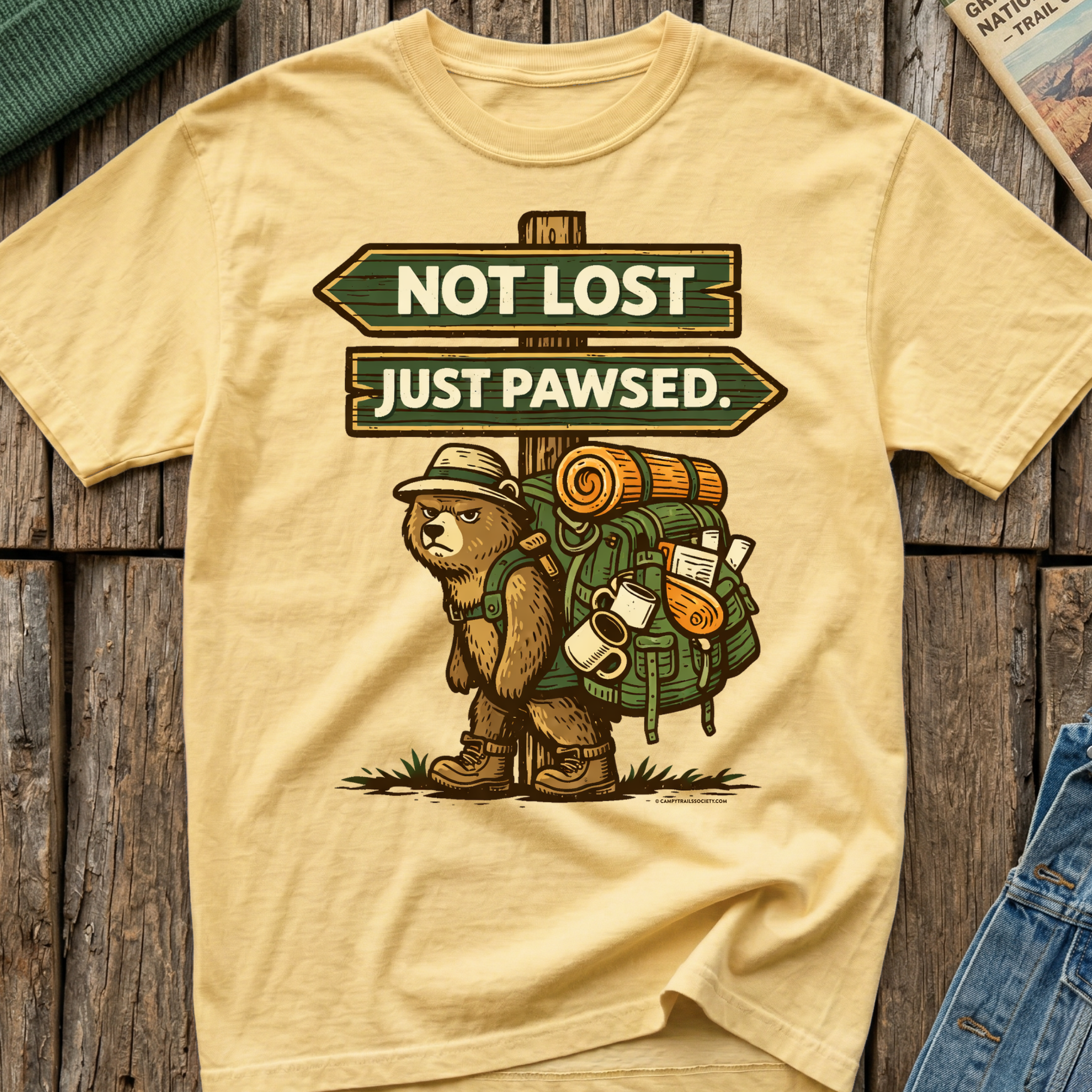 Not Lost Just Pawsed Campy Bear T-Shirt