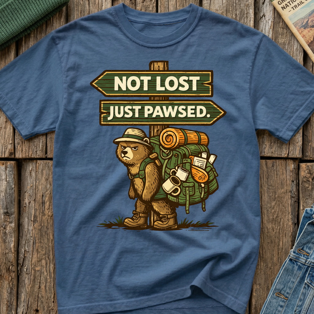 Not Lost Just Pawsed Campy Bear T-Shirt