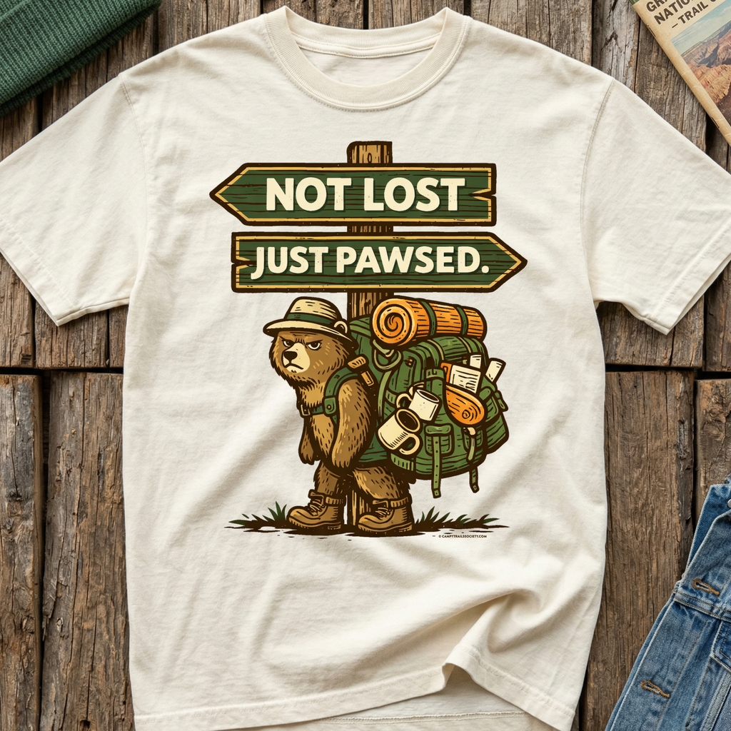 Not Lost Just Pawsed Campy Bear T-Shirt
